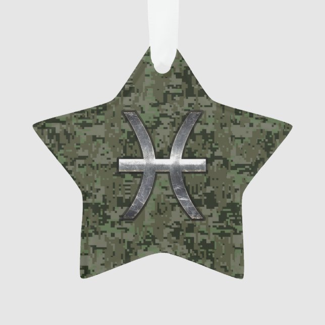 Pisces Zodiac Sign auf Woodland Green Digital Camo Ornament (Vorderseite)