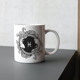 Pisces Zodiac Sign Basic Minimalistisch Retro Blac Kaffeetasse