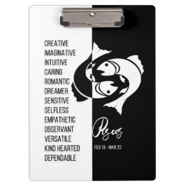 Pisces Zodiac Sign Black & White Clipboard Klemmbrett