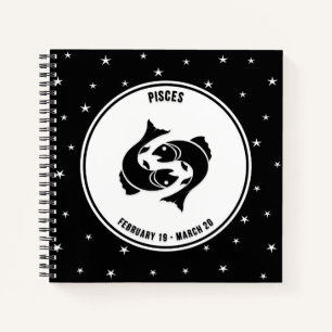 Pisces Zodiac Sign, Black & White Notebook Notizbuch