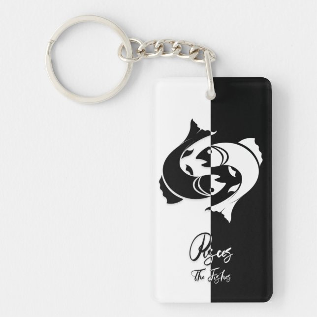 Pisces Zodiac Sign, Black & White Schlüsselanhänge Schlüsselanhänger (Vorderseite)