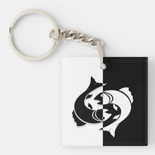 Pisces Zodiac Sign, Black & White Schlüsselanhänge Schlüsselanhänger (Vorderseite)