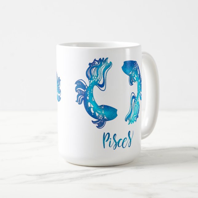 Pisces zodiac sign bright light blue glitter fish kaffeetasse (VorderseiteRechts)