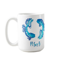 Pisces zodiac sign bright light blue glitter fish