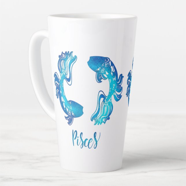 Pisces zodiac sign bright light blue glitter fish milchtasse (Linke Ecke)