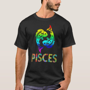 Pisces Zodiac Sign Farbiges Fischmuster T-Shirt