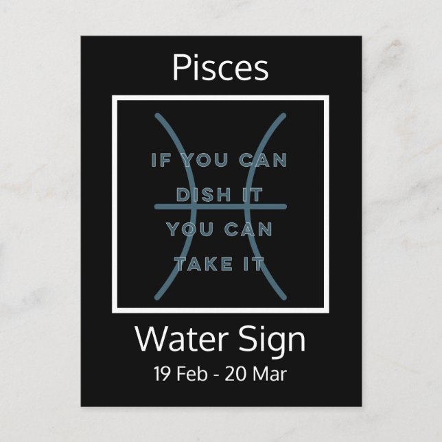 Pisces Zodiac Sign Fusion Zitat in Blau und Weiß Postkarte (Vorderseite)