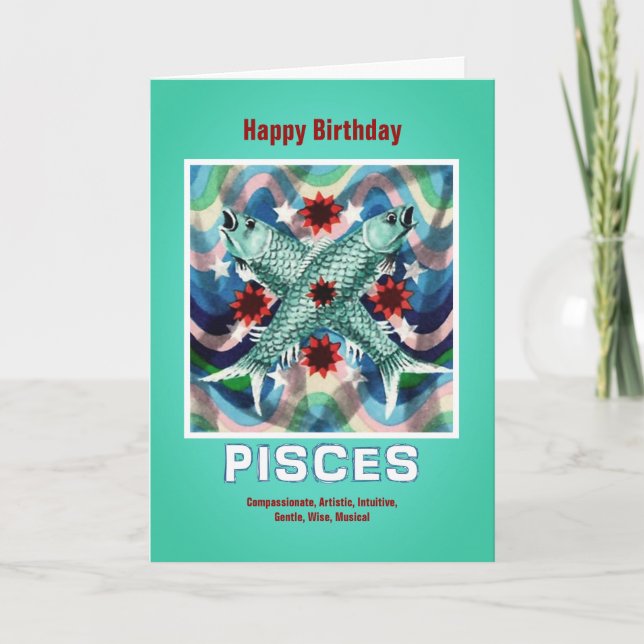 Pisces Zodiac Sign Happy Birthday Karte (Vorderseite)