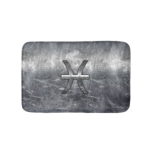 Pisces Zodiac Sign in Grunge Silver Steel Style Badematte
