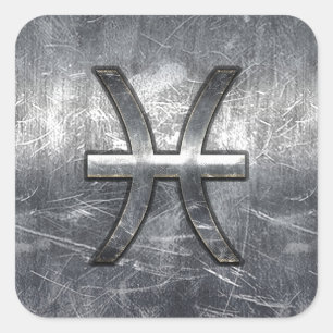 Pisces Zodiac Sign in Grunge-Stahl-Dekoration Quadratischer Aufkleber