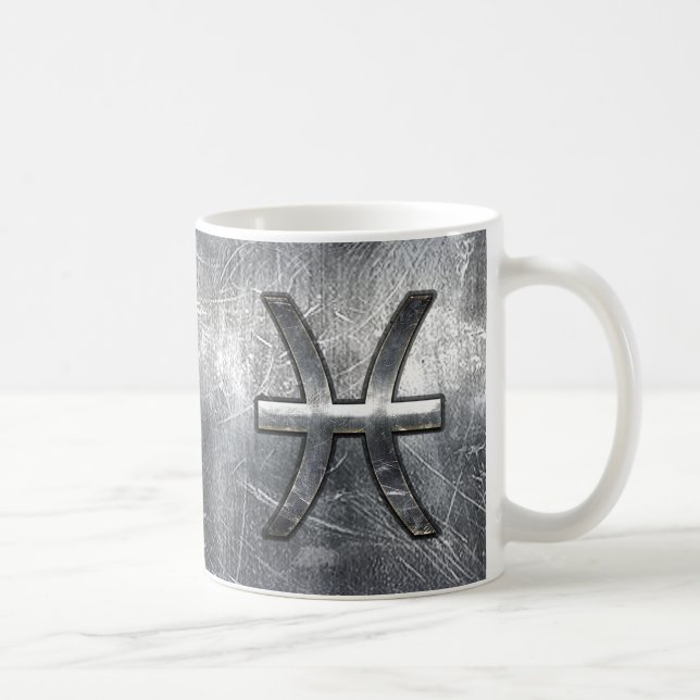 Pisces Zodiac Sign in Grunge-Stahl-Dekoration Tasse (Rechts)