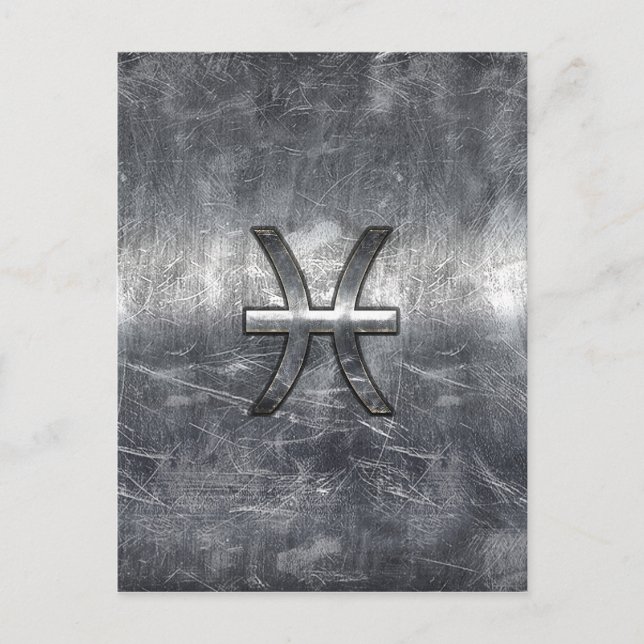 Pisces Zodiac Sign in Grunge-Stahlindustrie Druck Postkarte (Vorderseite)