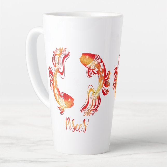 Pisces zodiac sign red orange glitter fish Zodiac Milchtasse (Linke Ecke)