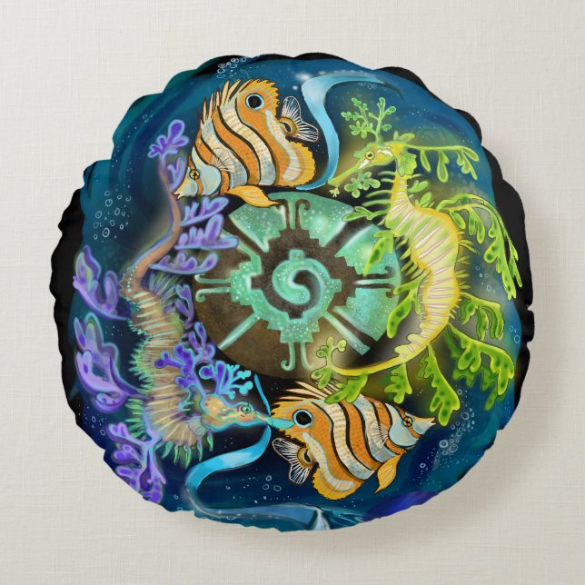 Pisces Zodiac Sign Rundes Kissen (Vorderseite)