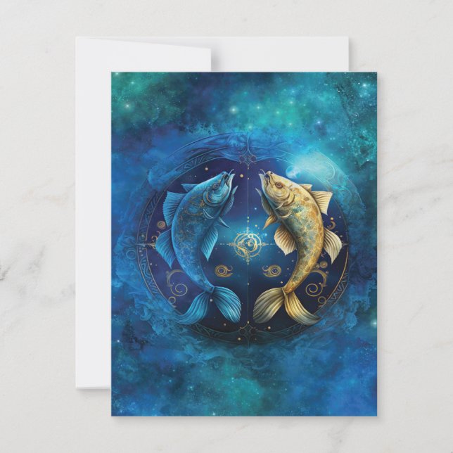 Pisces Zodiac Sign Watercolor Design Mitteilungskarte (Vorderseite)