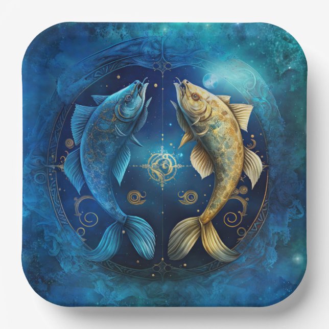 Pisces Zodiac Sign Watercolor Design Pappteller (Vorderseite)