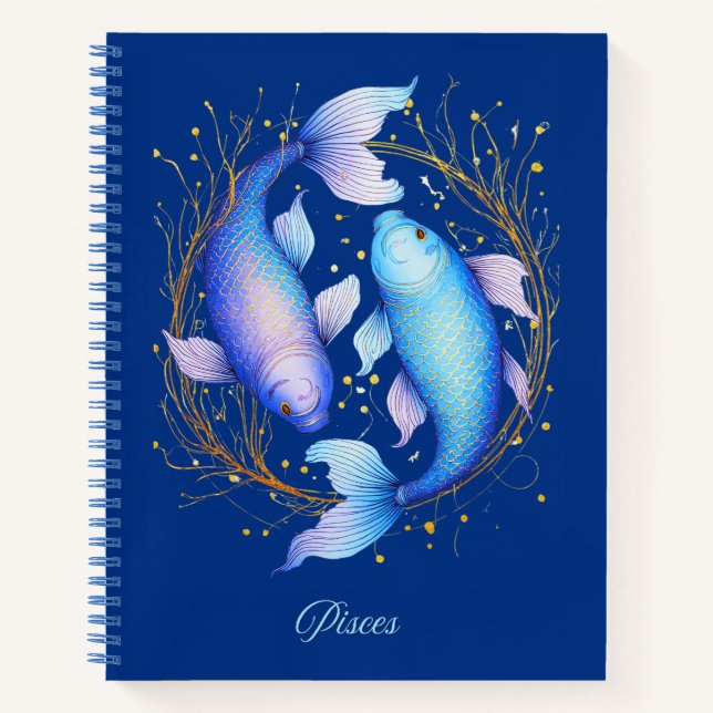 Pisces Zodiac Sign, zwei graceful Koi Fish Journal Notizbuch (Vorderseite)
