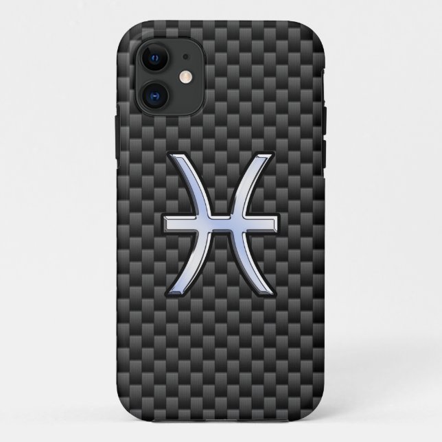 Pisces Zodiac Silver Symbol Carbon Fiber Case-Mate iPhone Hülle (Rückseite)
