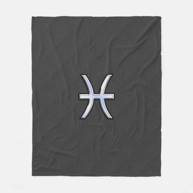 Pisces Zodiac Silver Symbol Carbon Fiber Fleecedecke (Vorderseite)