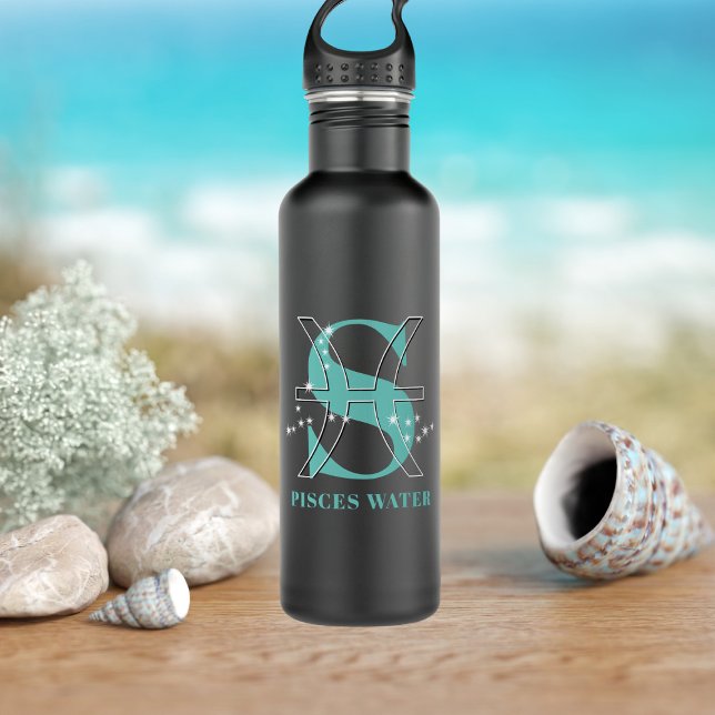 Pisces Zodiac Star Signatur Astrologie Wasser Flas Edelstahlflasche (Pisces love water and they'll love this bottle with their name on it. Makes a great birthday gift)