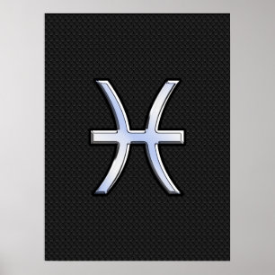 Pisces Zodiac Symbol auf Black Snake Skin Style Poster