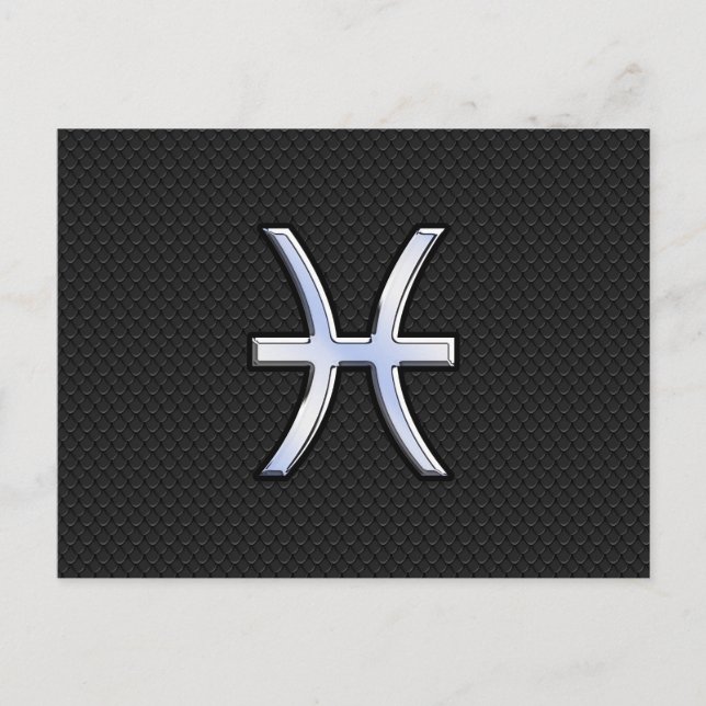 Pisces Zodiac Symbol auf Black Snake Skin Style Postkarte (Vorderseite)