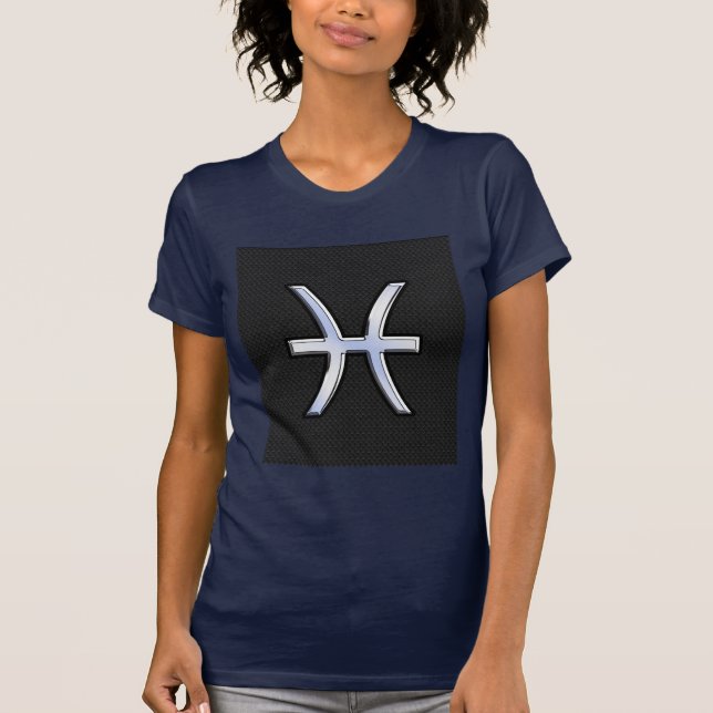 Pisces Zodiac Symbol auf Black Snake Skin Style T-Shirt (Vorderseite)
