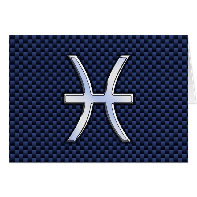 Pisces Zodiac Symbol auf Blue Carbon Fibre Print (Vorderseite (Horizontal))