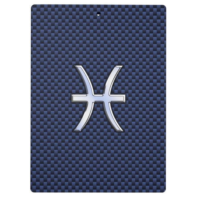 Pisces Zodiac Symbol auf Blue Carbon Fibre Print Klemmbrett (Rückseite)
