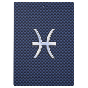 Pisces Zodiac Symbol auf Blue Carbon Fibre Print Klemmbrett