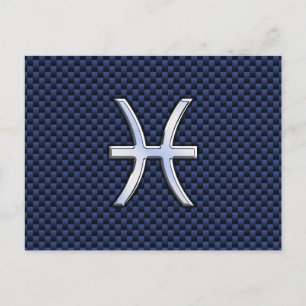 Pisces Zodiac Symbol auf Blue Carbon Fibre Print Postkarte