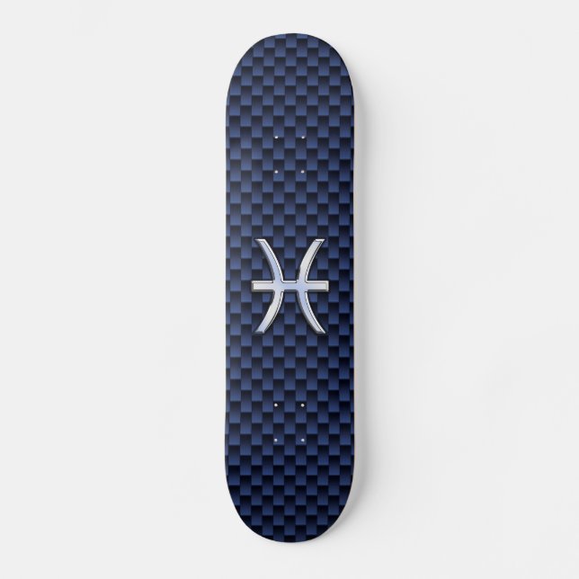 Pisces Zodiac Symbol auf Blue Carbon Fibre Print Skateboard (Vorderseite)
