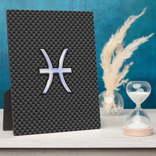 Pisces Zodiac Symbol auf Carbon Fibre Print Fotoplatte (Seite)