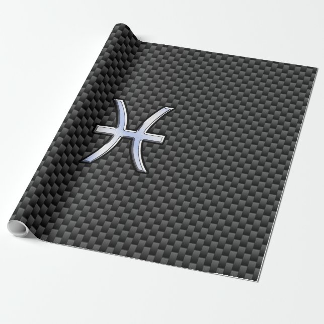 Pisces Zodiac Symbol auf Carbon Fibre Print Geschenkpapier (Ungerollt)