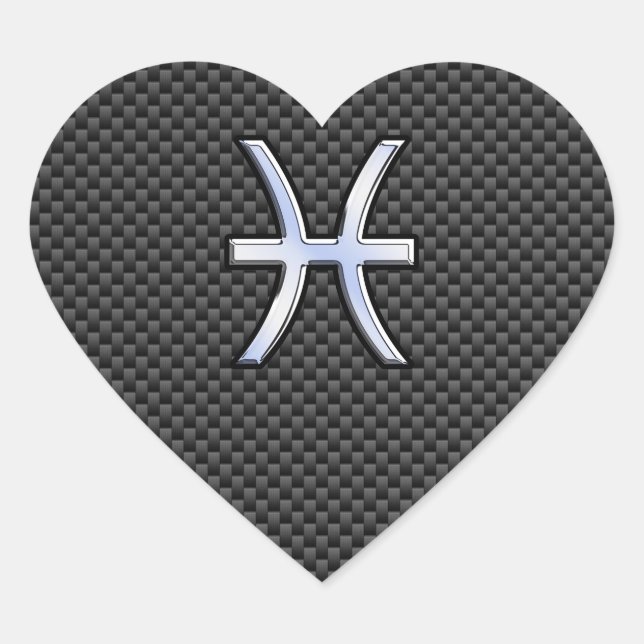 Pisces Zodiac Symbol auf Carbon Fibre Print Herz-Aufkleber (Vorderseite)