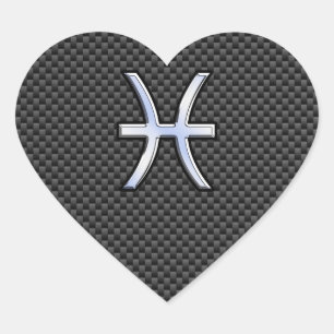 Pisces Zodiac Symbol auf Carbon Fibre Print Herz-Aufkleber