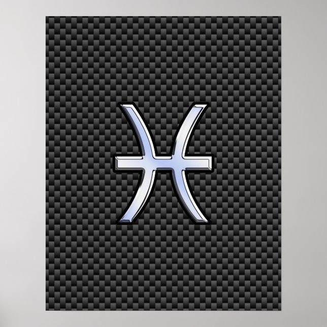 Pisces Zodiac Symbol auf Carbon Fibre Print Poster (Vorne)