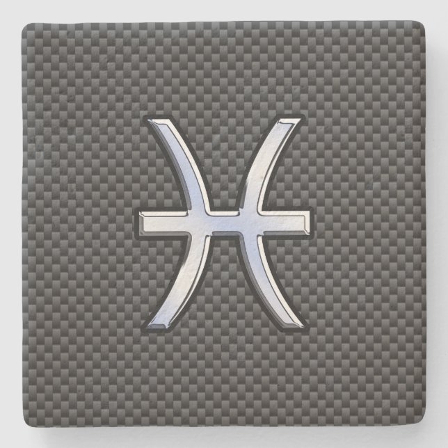 Pisces Zodiac Symbol auf Carbon Fibre Print Steinuntersetzer (Vorderseite)