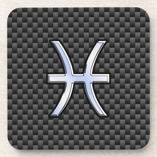 Pisces Zodiac Symbol auf Carbon Fibre Style Getränkeuntersetzer (Vorderseite)