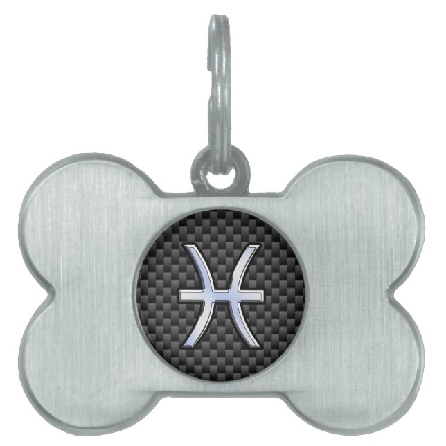 Pisces Zodiac Symbol auf Carbon Fibre Style Tiermarke (Vorderseite)