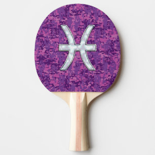 Pisces Zodiac Symbol auf der Fuchsia Digital-Camou Tischtennis Schläger