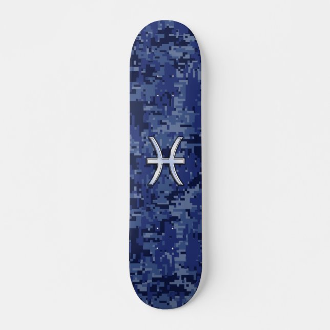 Pisces Zodiac-Symbol auf der Navy Blue Digital-Cam Skateboard (Vorne)