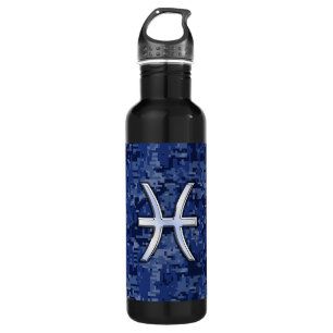 Pisces Zodiac-Symbol auf der Navy Blue Digital-Cam Trinkflasche