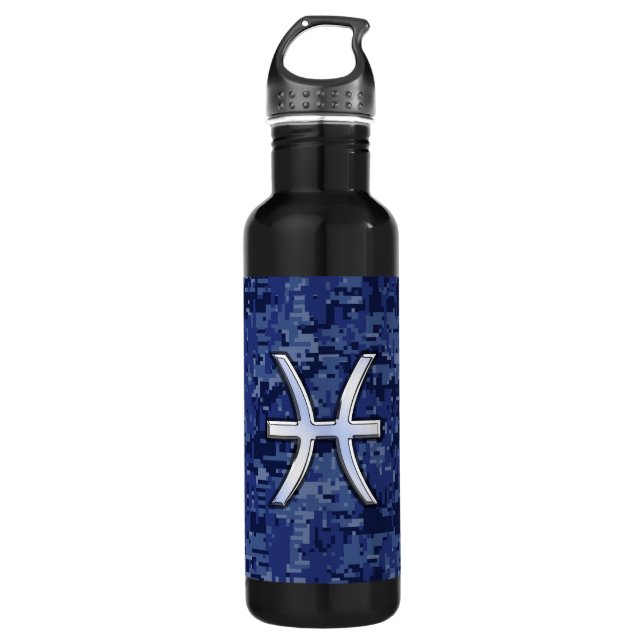 Pisces Zodiac-Symbol auf der Navy Blue Digital-Cam Trinkflasche (Vorderseite)
