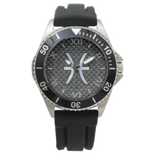 Pisces Zodiac-Symbol auf Dial für Kohlenstofffaser Armbanduhr