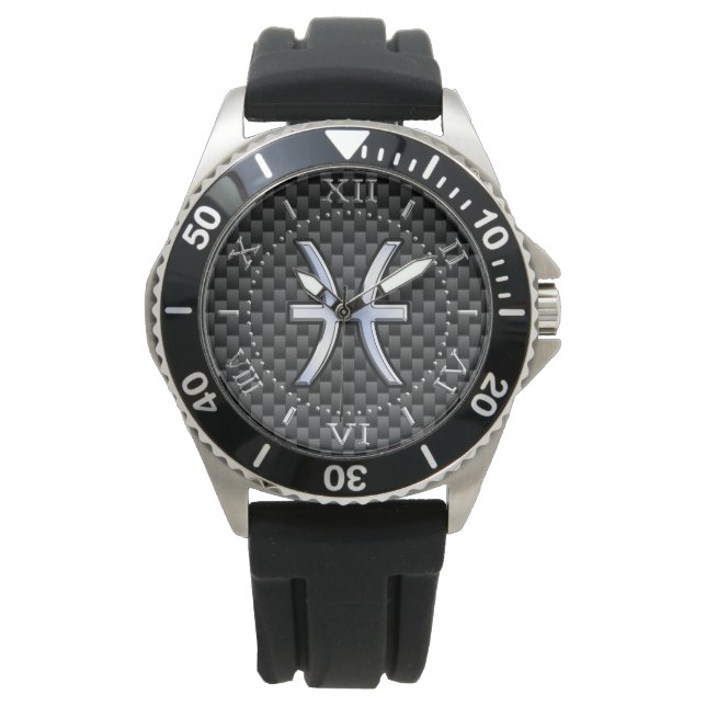 Pisces Zodiac-Symbol auf Dial für Kohlenstofffaser Armbanduhr (Vorderseite)