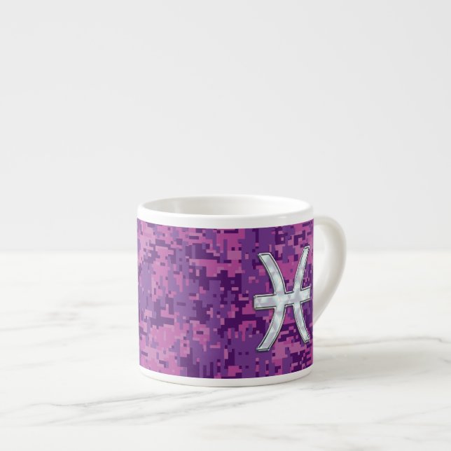 Pisces Zodiac Symbol auf Fuchsia Pink Digitale Cam Espressotasse (Vorderseite Rechts)
