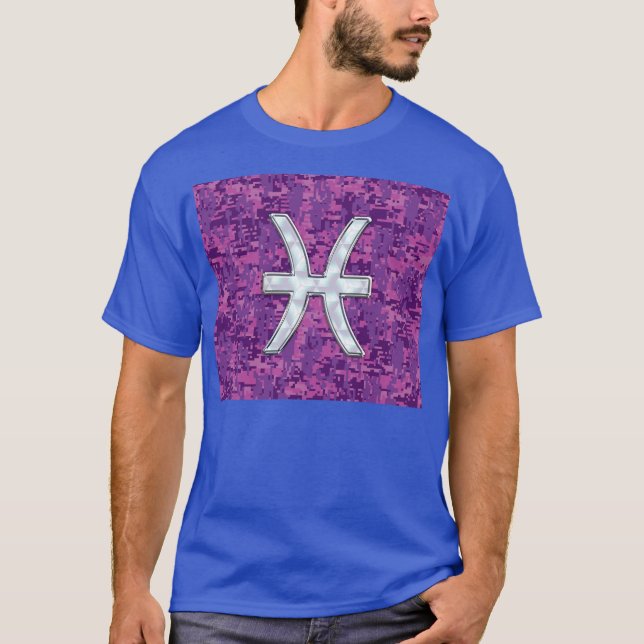 Pisces Zodiac Symbol auf Fuchsia Pink Digitale Cam T-Shirt (Vorderseite)