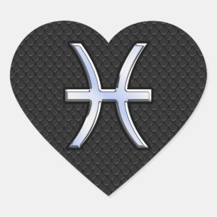 Pisces Zodiac Symbol auf Schwarz Schlange Hautdeko Herz-Aufkleber