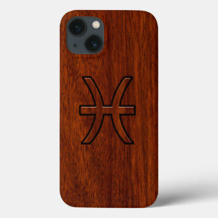 Pisces Zodiac Symbol Brown Mahogany Style iPhone 13 Hülle